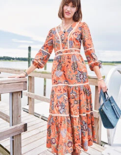 Nicolette Midi Dress Marsh Boardwalk Tree Of Life Tomato