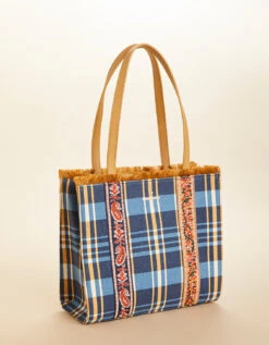 Fringe Box Tote Kalalanta Plaid Navy