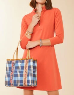 Fringe Box Tote Kalalanta Plaid Navy 9 Fringe Box Tote Kalalanta Plaid Navy -Spartina Store 392947m