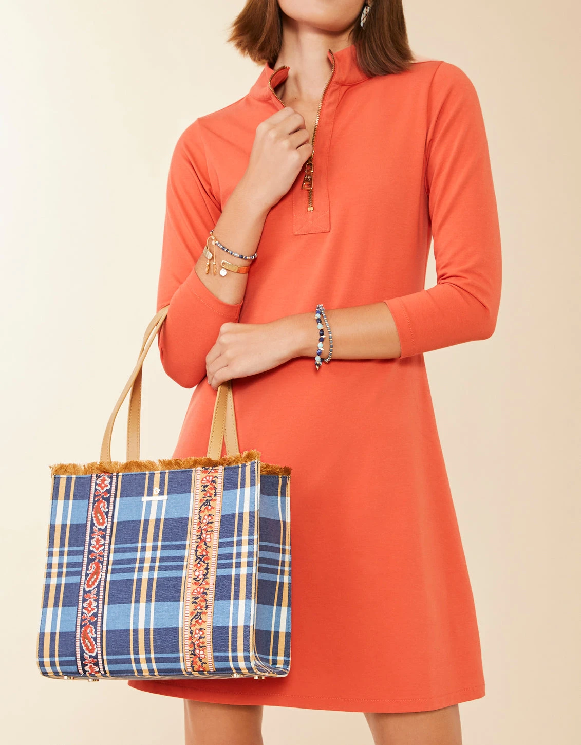 Fringe Box Tote Kalalanta Plaid Navy 4 Fringe Box Tote Kalalanta Plaid Navy - Image 4