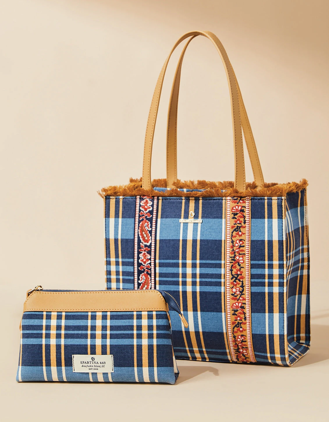 Fringe Box Tote Kalalanta Plaid Navy 5 Fringe Box Tote Kalalanta Plaid Navy - Image 5