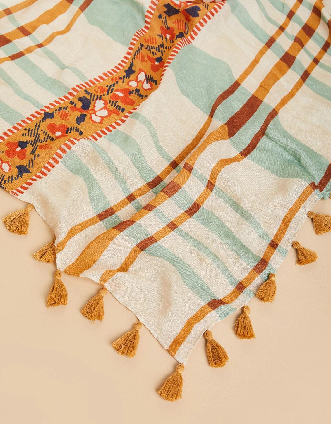 Square Scarf Kalalanta Plaid Cream 1 Square Scarf Kalalanta Plaid Cream