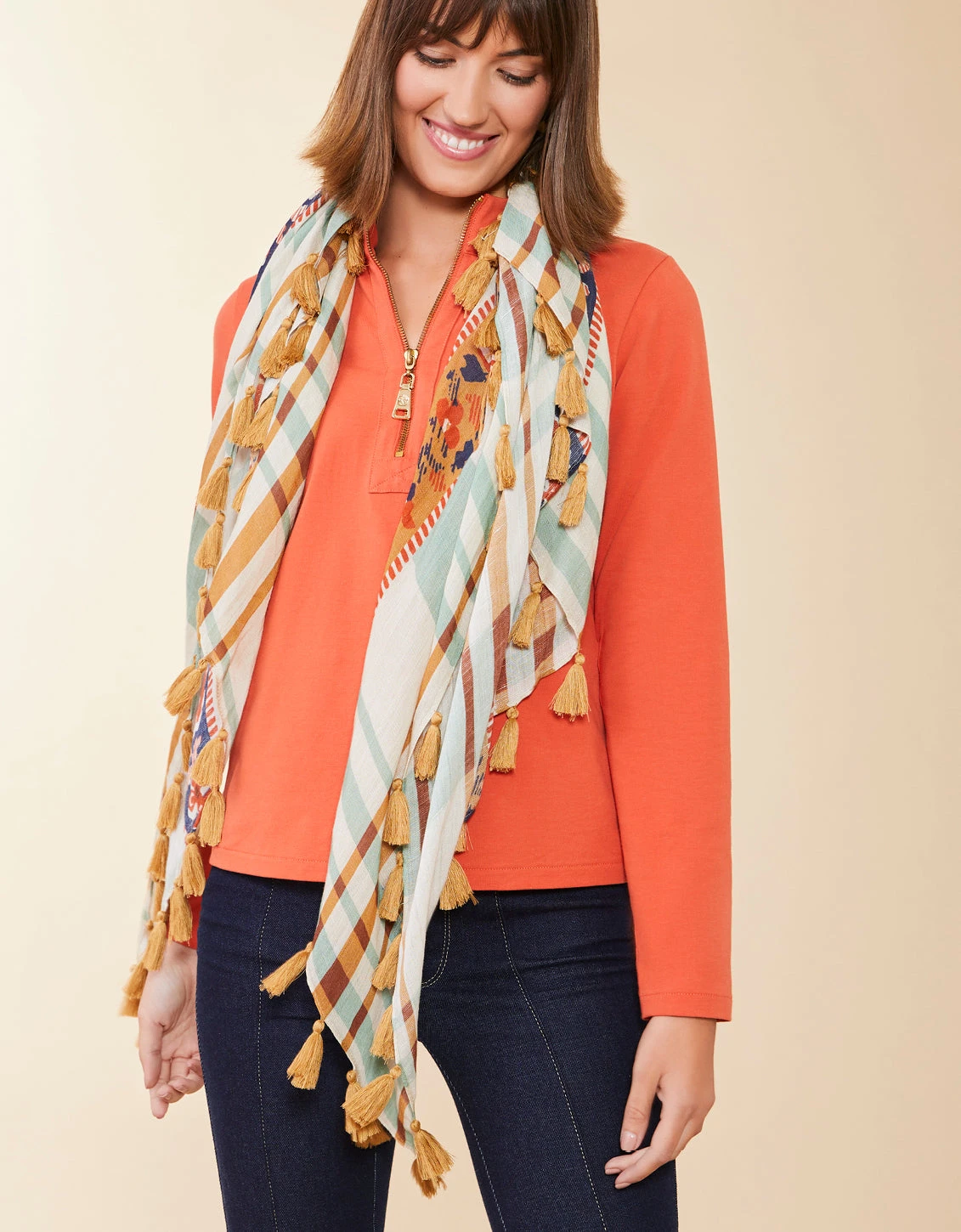 Square Scarf Kalalanta Plaid Cream 2 Square Scarf Kalalanta Plaid Cream - Image 2