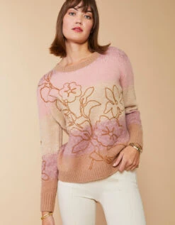 Florence Crewneck Sweater Pink Nutmeg Gradient -Spartina Store 394040r