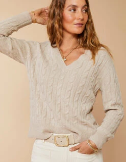 Kit V-neck Sweater Oatmeal Heather -Spartina Store 394460d