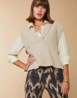 Lorimer Sweater Vest Oatmeal Heather -Spartina Store 394606e