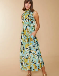 Lottie Midi Dress Southern Resort Floral Abstract -Spartina Store 395948