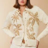 Marlena Embroidered Cardigan Alabaster Palms