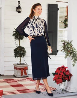 Briella Silk Skirt Slate Blue -Spartina Store 396433n