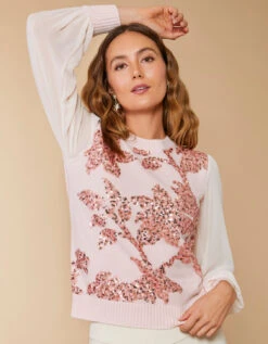 Emelia Sequin Sweater Pearl Blush 11 Emelia Sequin Sweater Pearl Blush -Spartina Store 396600z