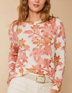 Florence Crewneck Sweater Bascom Floral Pink -Spartina Store 396747d