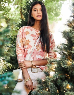 Florence Crewneck Sweater Bascom Floral Pink -Spartina Store 396747m