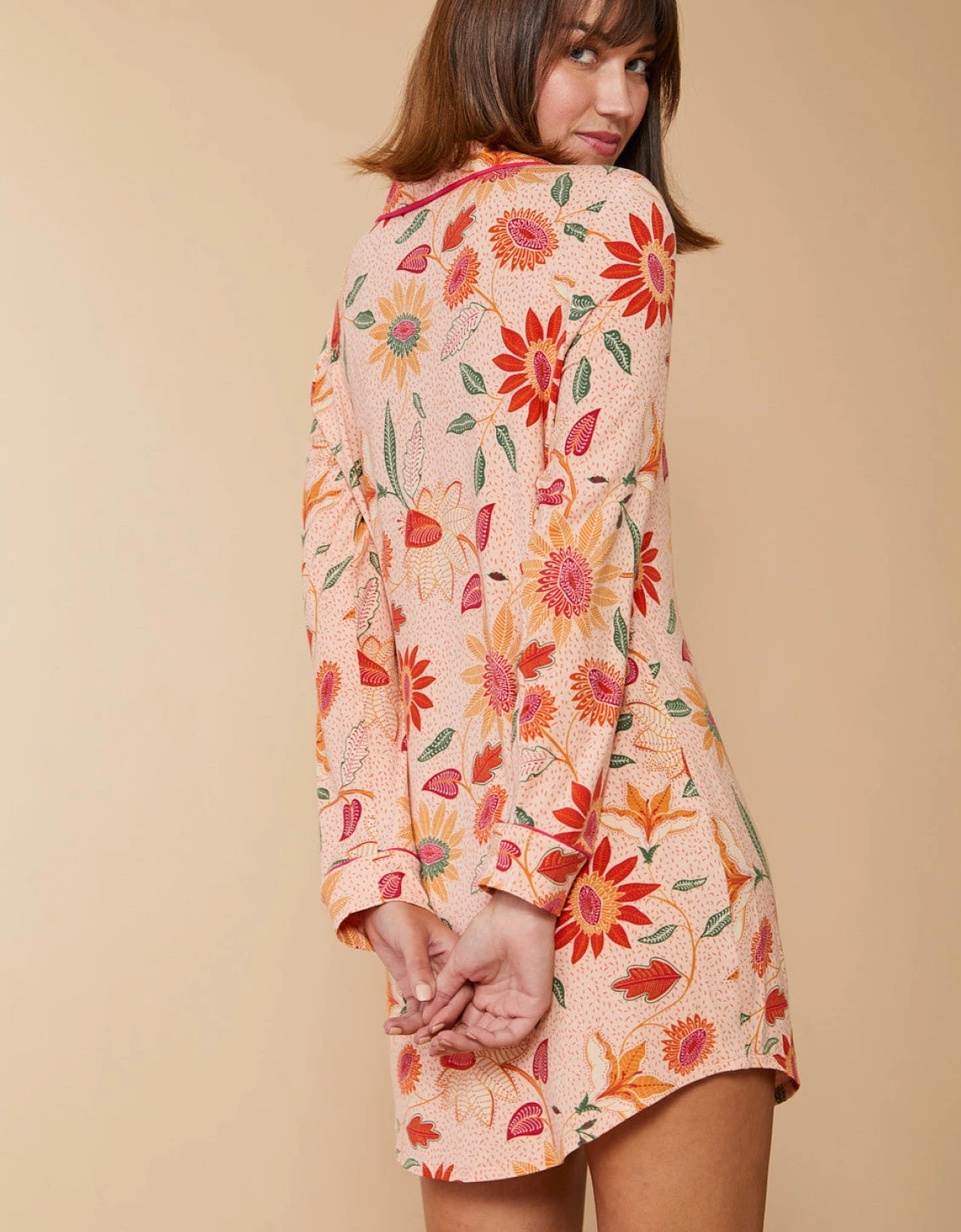 Pajama Sleep Shirt Botanic Garden Boho Floral Peach 2 Pajama Sleep Shirt Botanic Garden Boho Floral Peach - Image 2