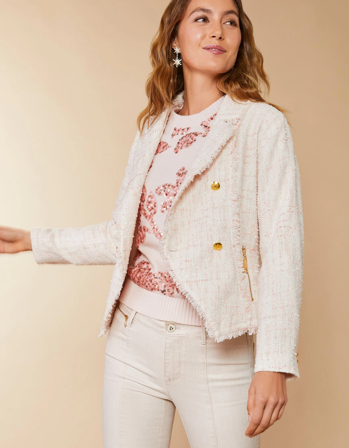 Nathalie Tweed Blazer Pearl Blush 6 Nathalie Tweed Blazer Pearl Blush - Image 6