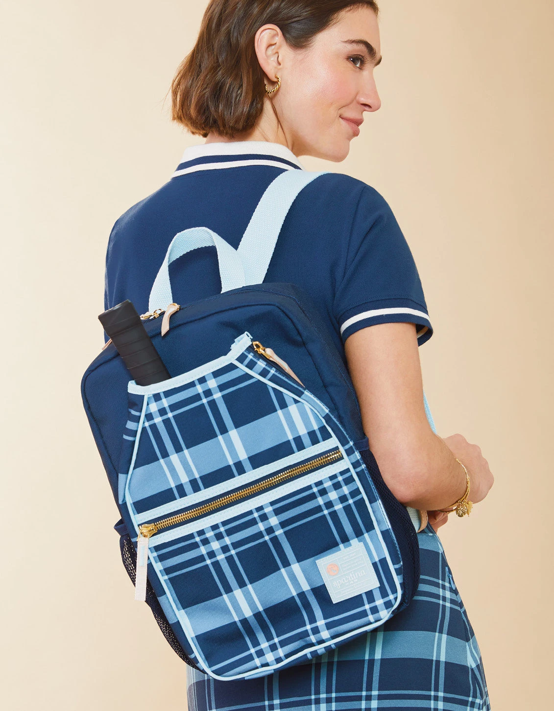 Pickleball Backpack Clara Bluestone Plaid 2 Pickleball Backpack Clara Bluestone Plaid - Image 2