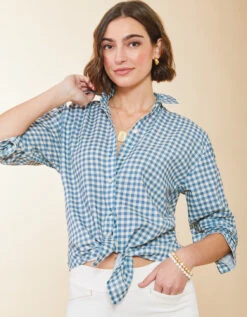Aida Relaxed Buttondown Clara Gingham Bluestone -Spartina Store 399502c