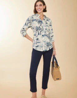 Aida Relaxed Buttondown Clara Seascape Cream -Spartina Store 399571c