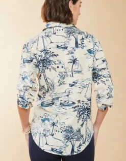 Aida Relaxed Buttondown Clara Seascape Cream -Spartina Store 399571d