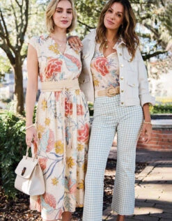 Hallie Midi Dress Clara Starry Floral Cream -Spartina Store 399748n