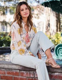 Maren Kick Flare Pant Clara Gingham AquaHaze -Spartina Store 400758m