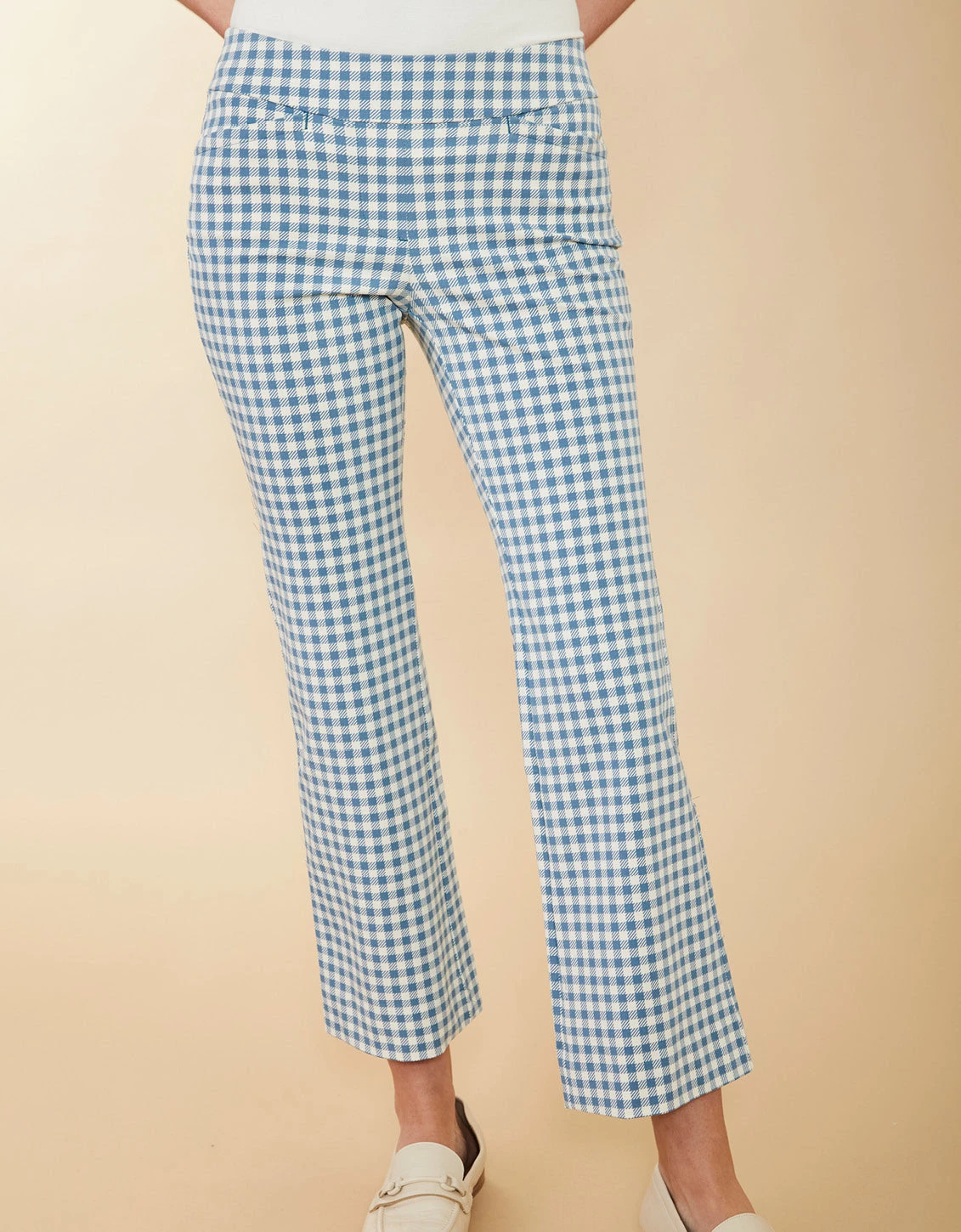 Maren Kick Flare Pant Clara Gingham Bluestone 1 Maren Kick Flare Pant Clara Gingham Bluestone
