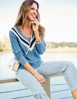 Maren Kick Flare Pant Clara Gingham Bluestone 5 Maren Kick Flare Pant Clara Gingham Bluestone -Spartina Store 400826m