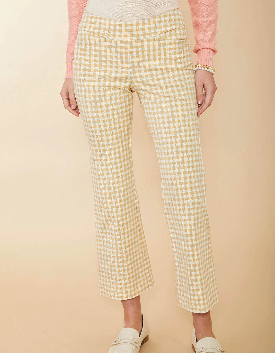 Maren Kick Flare Pant Clara Gingham Taupe 1 Maren Kick Flare Pant Clara Gingham Taupe