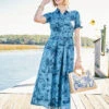 Maryam Midi Dress Clara Seascape Bluestone