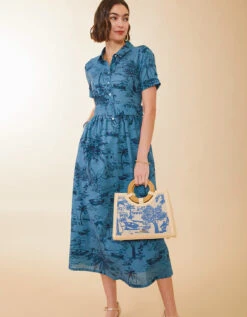 Maryam Midi Dress Clara Seascape Bluestone -Spartina Store 401106n