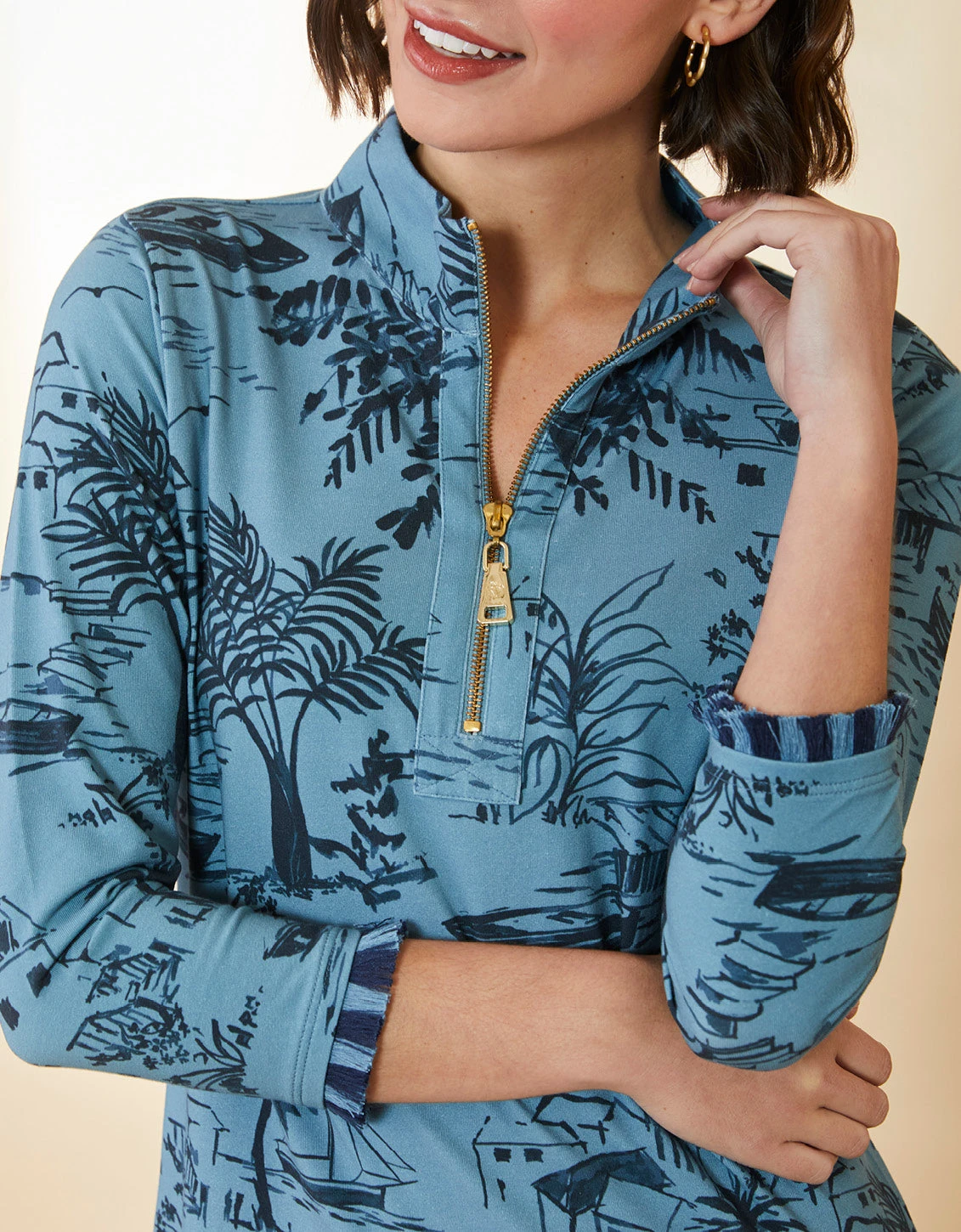 Nora Half Zip Fringe Dress Clara Seascape Bluestone 3 Nora Half Zip Fringe Dress Clara Seascape Bluestone - Image 3