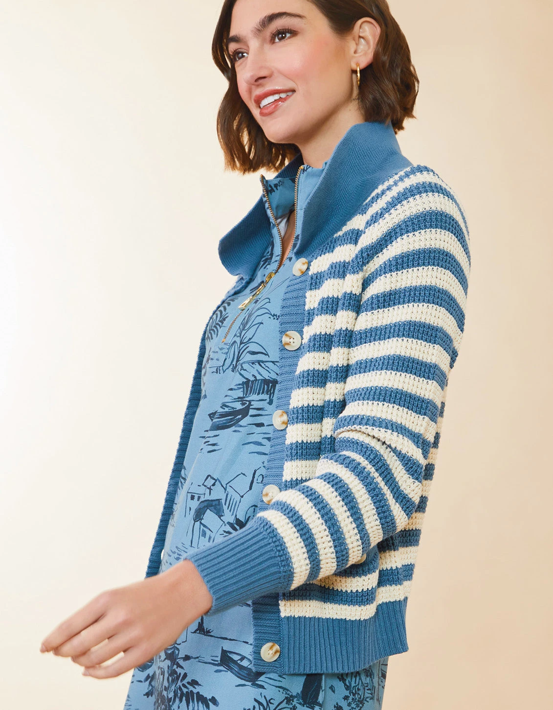 Nora Half Zip Fringe Dress Clara Seascape Bluestone 4 Nora Half Zip Fringe Dress Clara Seascape Bluestone - Image 4