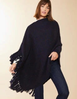 Button Poncho Navy Walnut