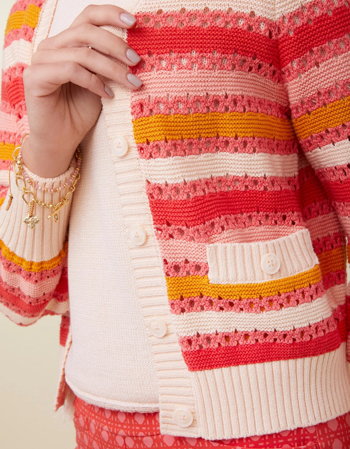 Gidget Crochet Cardigan Coral Rose Stripe 2 Gidget Crochet Cardigan Coral Rose Stripe - Image 2