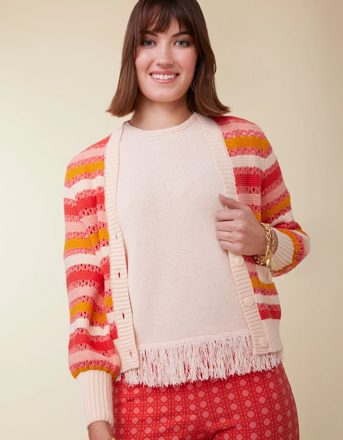 Gidget Crochet Cardigan Coral Rose Stripe 4 Gidget Crochet Cardigan Coral Rose Stripe - Image 4