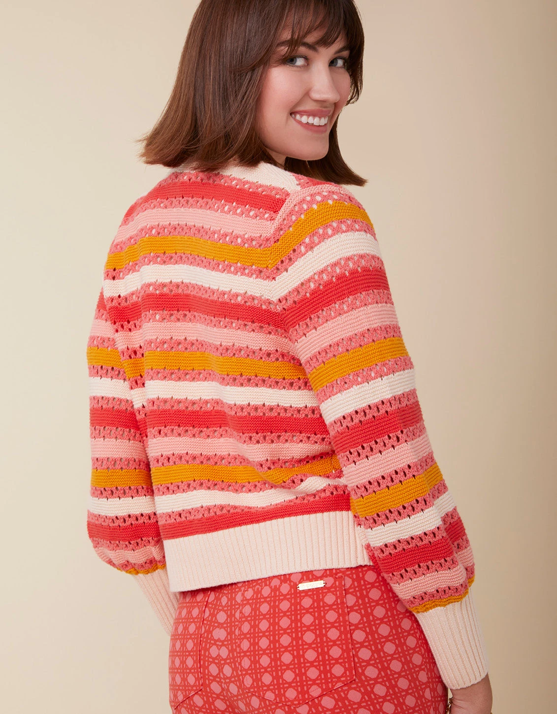 Gidget Crochet Cardigan Coral Rose Stripe 5 Gidget Crochet Cardigan Coral Rose Stripe - Image 5
