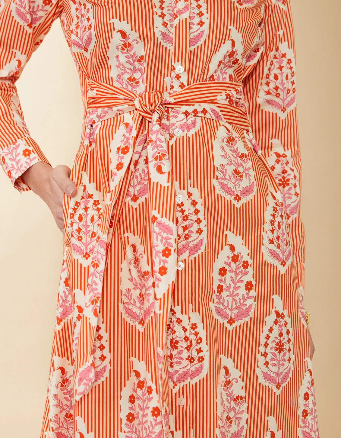 Marianne Shirt Dress Richmond Hill Stripe Floral Motif Red 2 Marianne Shirt Dress Richmond Hill Stripe Floral Motif Red - Image 2