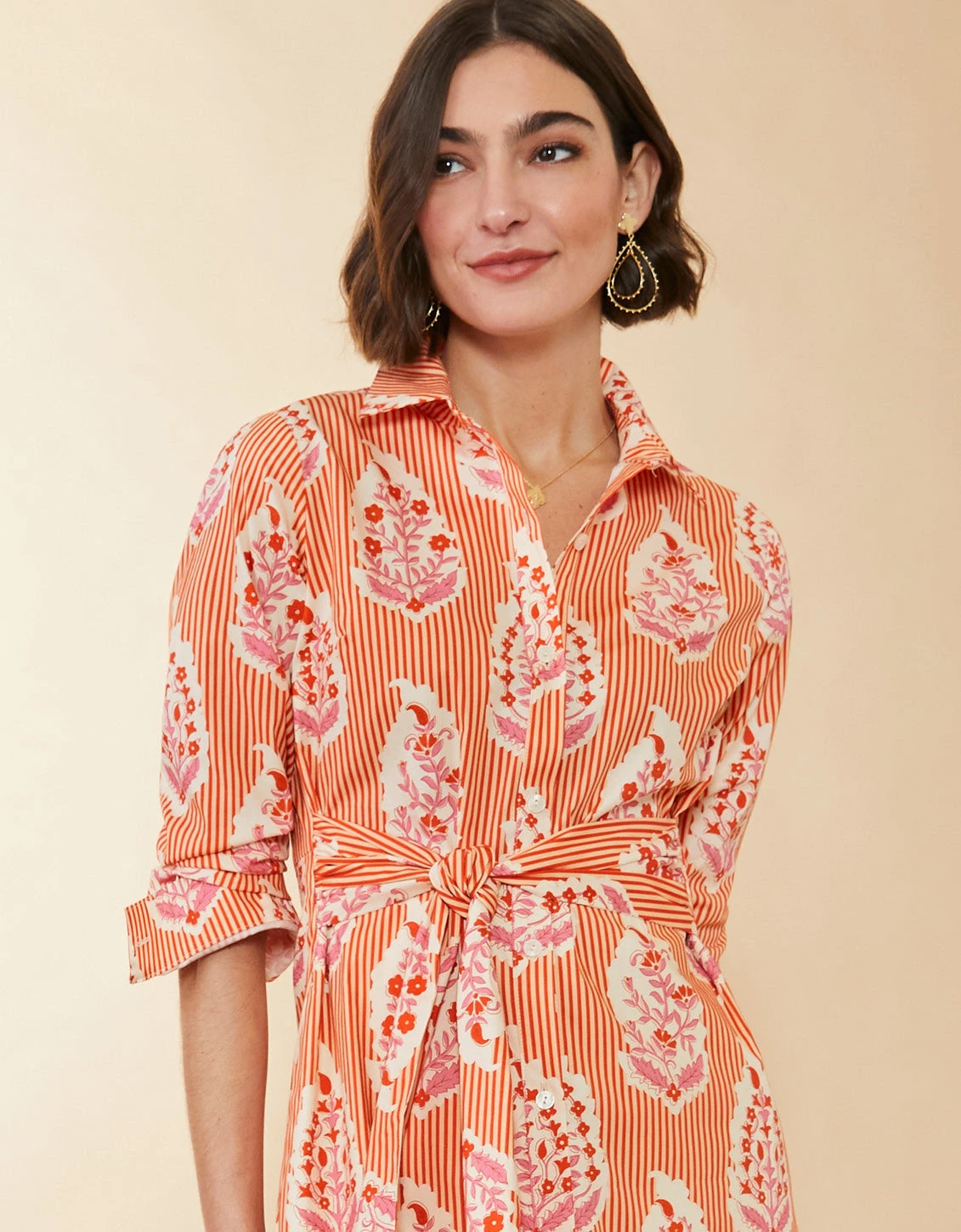 Marianne Shirt Dress Richmond Hill Stripe Floral Motif Red 4 Marianne Shirt Dress Richmond Hill Stripe Floral Motif Red - Image 4