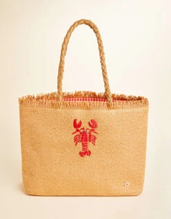 Woven Straw Tote Lobster