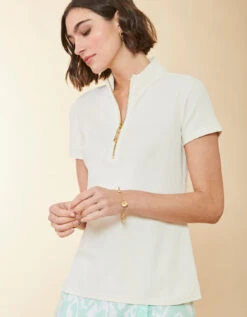 Short Sleeve Serena Half-Zip Top Buttercream 6 Short Sleeve Serena Half-Zip Top Buttercream -Spartina Store 405494c