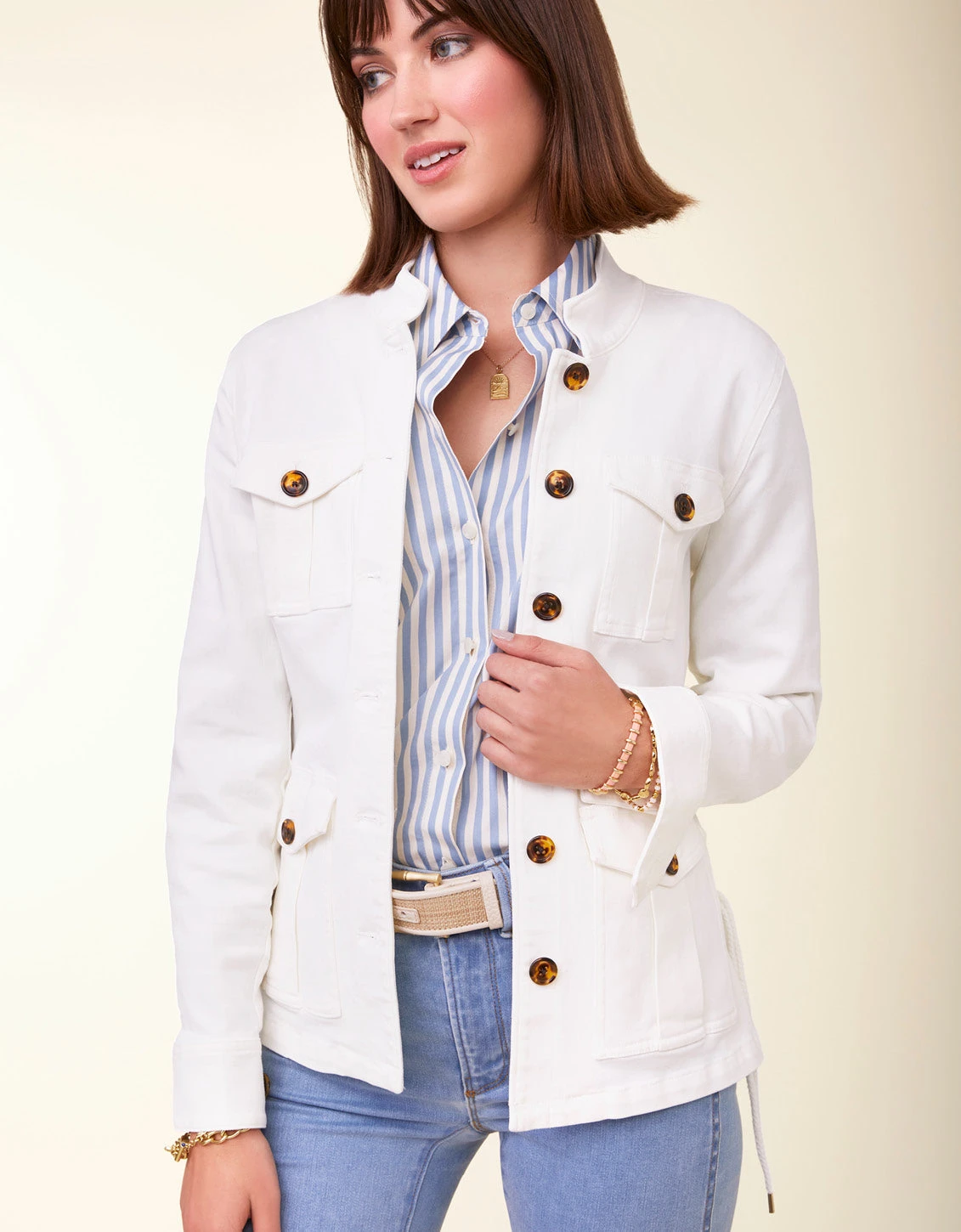 Ivana Lace Up Jacket Pearl White 2 Ivana Lace Up Jacket Pearl White - Image 2