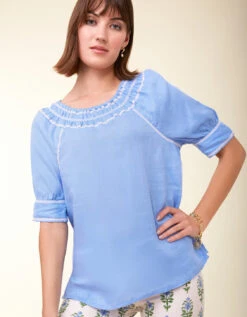 Kella Linen Blouse Azure