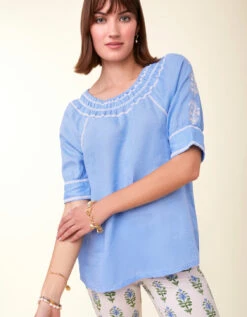 Kella Linen Blouse Azure -Spartina Store 406521c