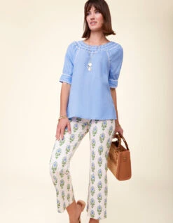 Kella Linen Blouse Azure -Spartina Store 406521d