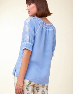 Kella Linen Blouse Azure -Spartina Store 406521e