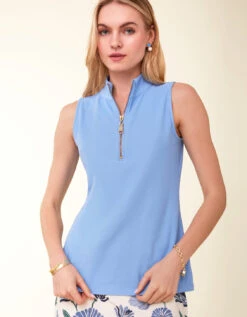 Serena Half-Zip Pique Top Azure -Spartina Store 407887a