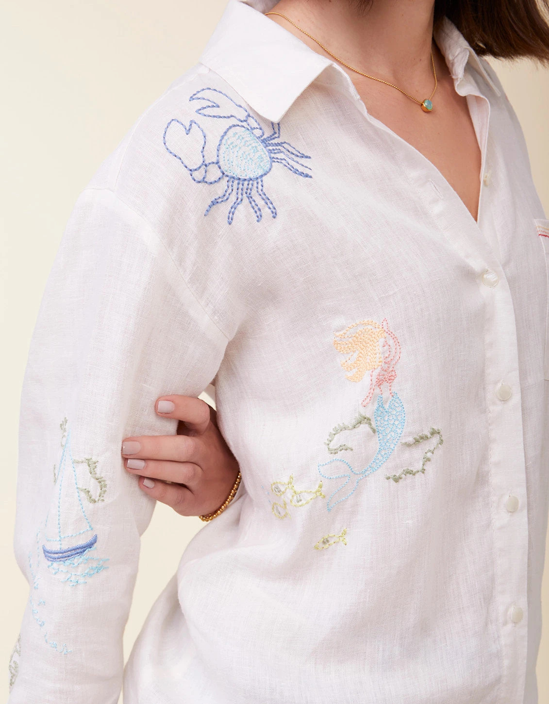 Aida Embroidered Buttonfront Shirt Coconut 2 Aida Embroidered Buttonfront Shirt Coconut - Image 2