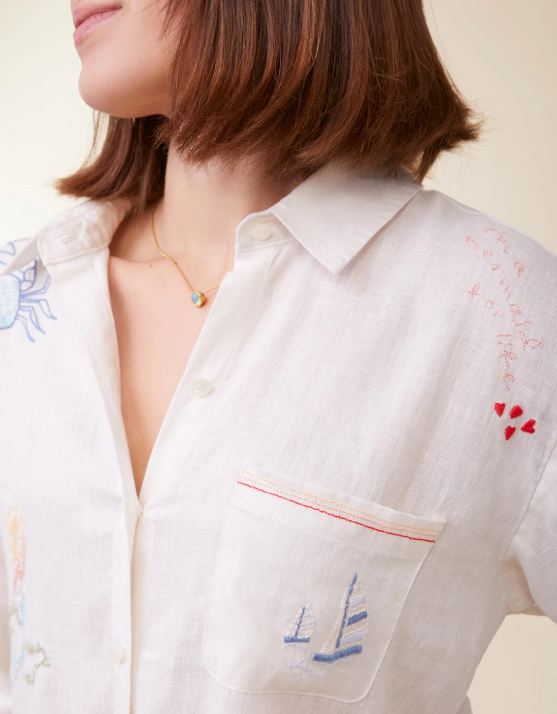 Aida Embroidered Buttonfront Shirt Coconut 4 Aida Embroidered Buttonfront Shirt Coconut - Image 4