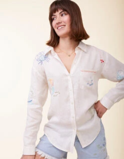 Aida Embroidered Buttonfront Shirt Coconut 8 Aida Embroidered Buttonfront Shirt Coconut -Spartina Store 408235n