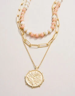 Lotus Layered Necklace 18'' Blush