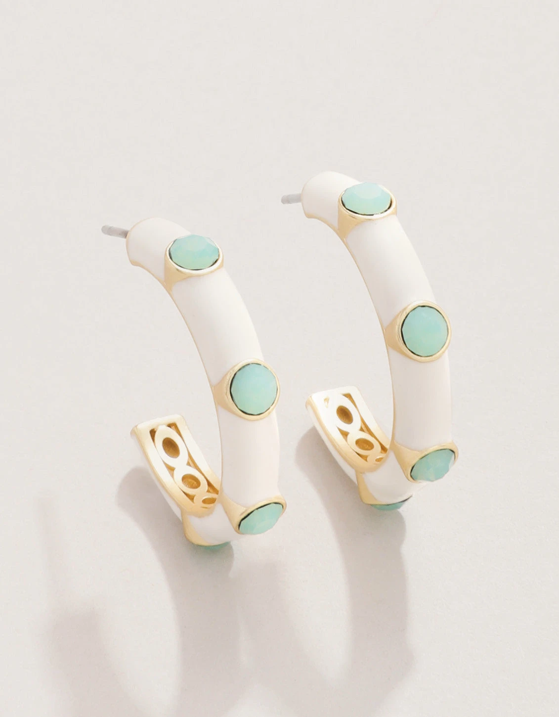 Clara Gem Hoop Earrings 25mm Sea Foam/Cream 1 Clara Gem Hoop Earrings 25mm Sea Foam/Cream